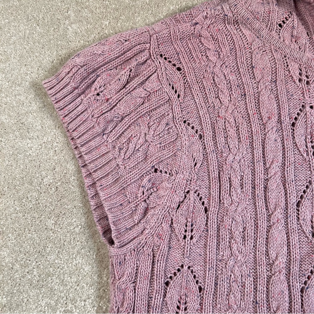 DKNY JEANS Y2K sweater pink cap sleeve cable knit zip up hooded Junior's Large - Picture 4 of 10